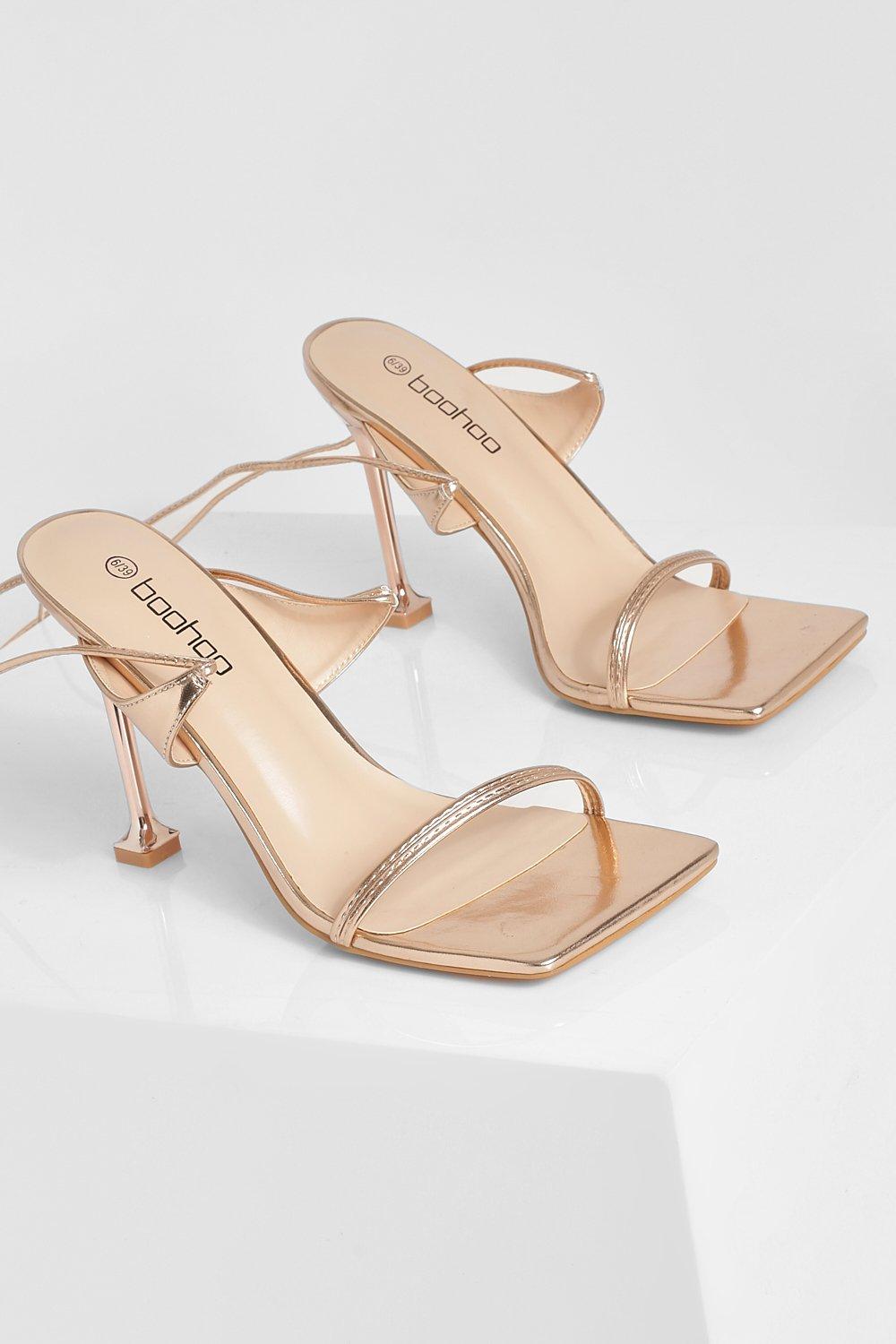 Metallic Double Strap Wrap Up Heel boohoo IL